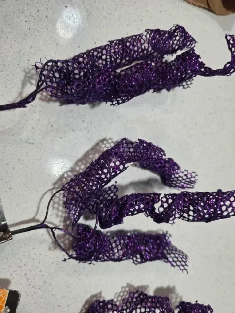 Purple glitter Halloween decorative picks, floral arrangement accessories